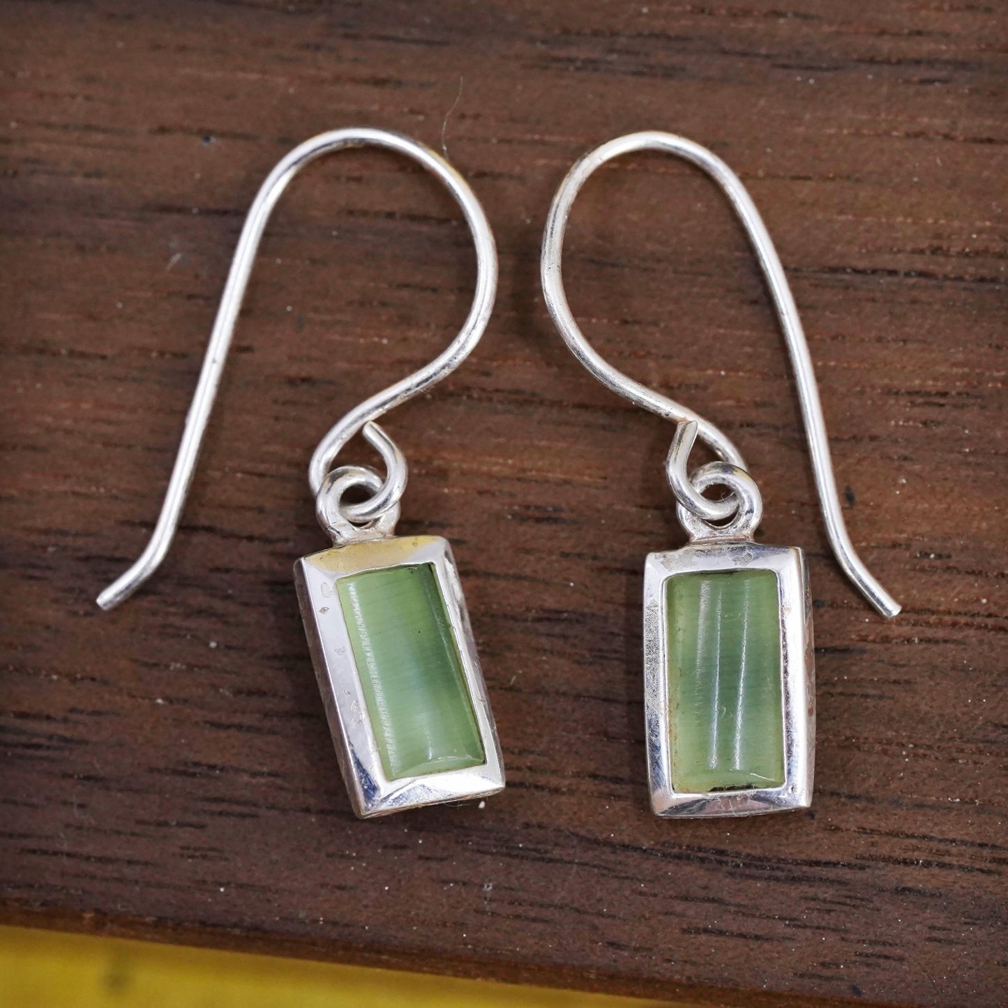 Vintage Sterling 925 silver handmade earrings with green jade
