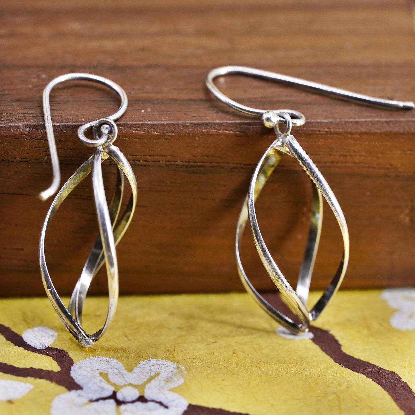 Vintage Sterling silver handmade earrings, 925 twisted dangle