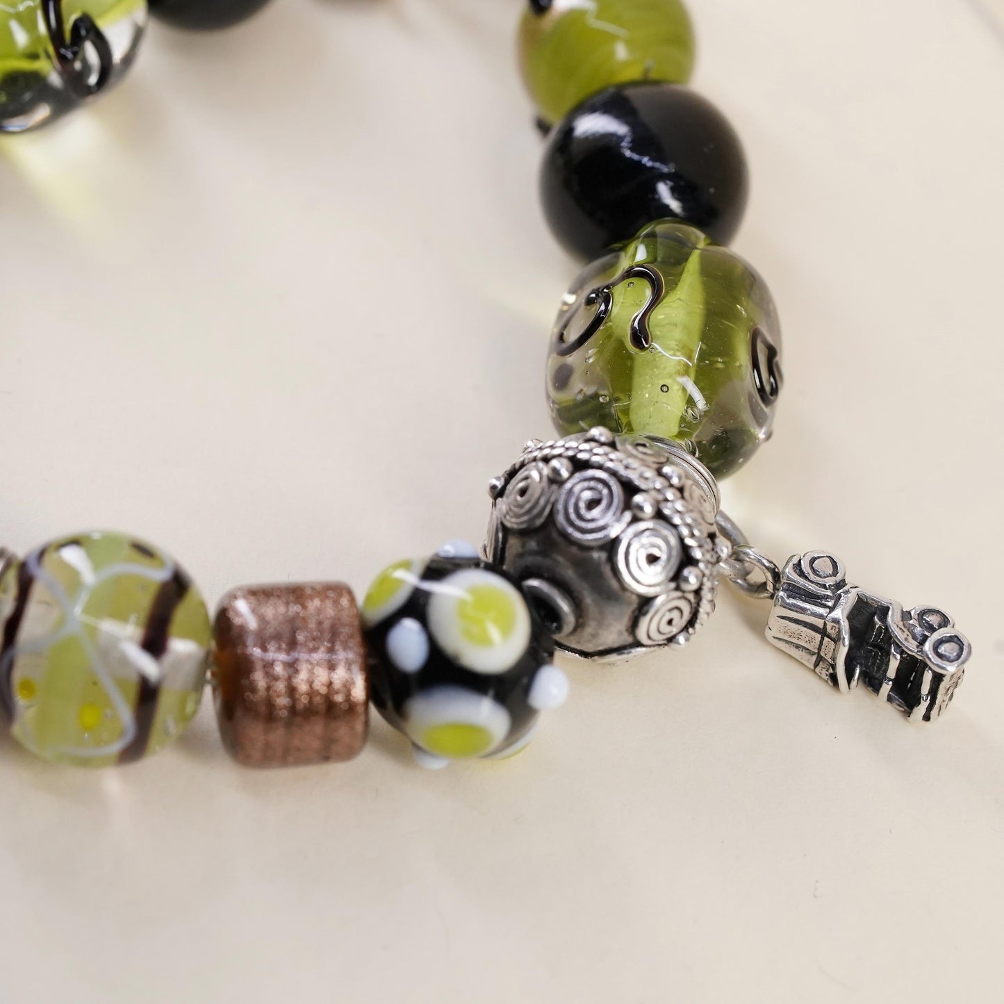 7”, Sterling 925 silver Lampwork Glass Bead Bracelet, Binoculars jeep car USA