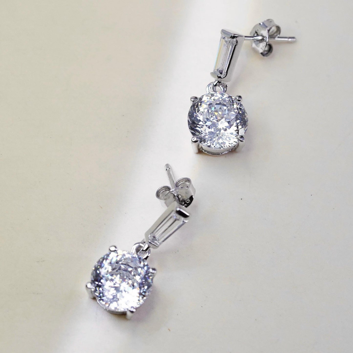 Vintage sterling silver handmade earrings, 925 hoops with round cz