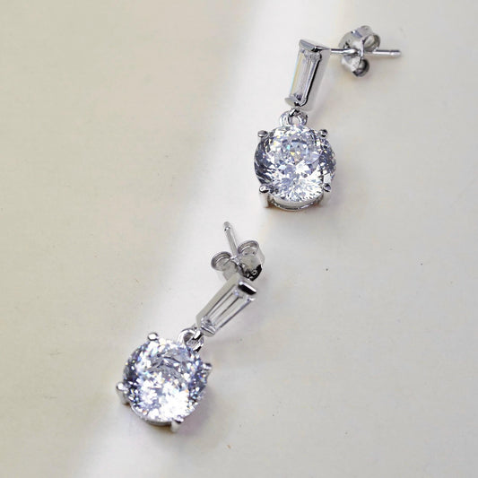 Vintage sterling silver handmade earrings, 925 hoops with round cz