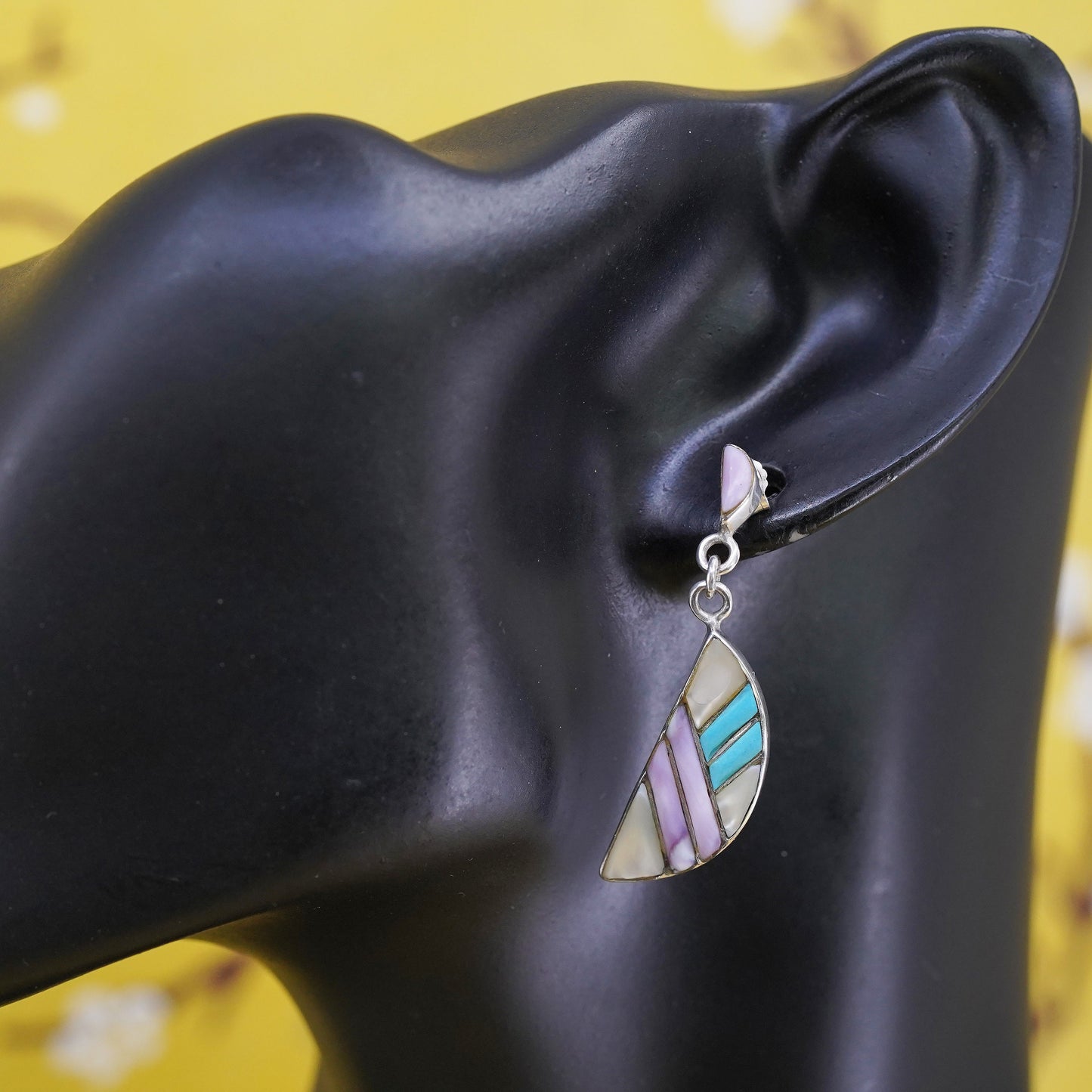 Native American Navajo Sterling silver earrings, southwestern 925 half circle