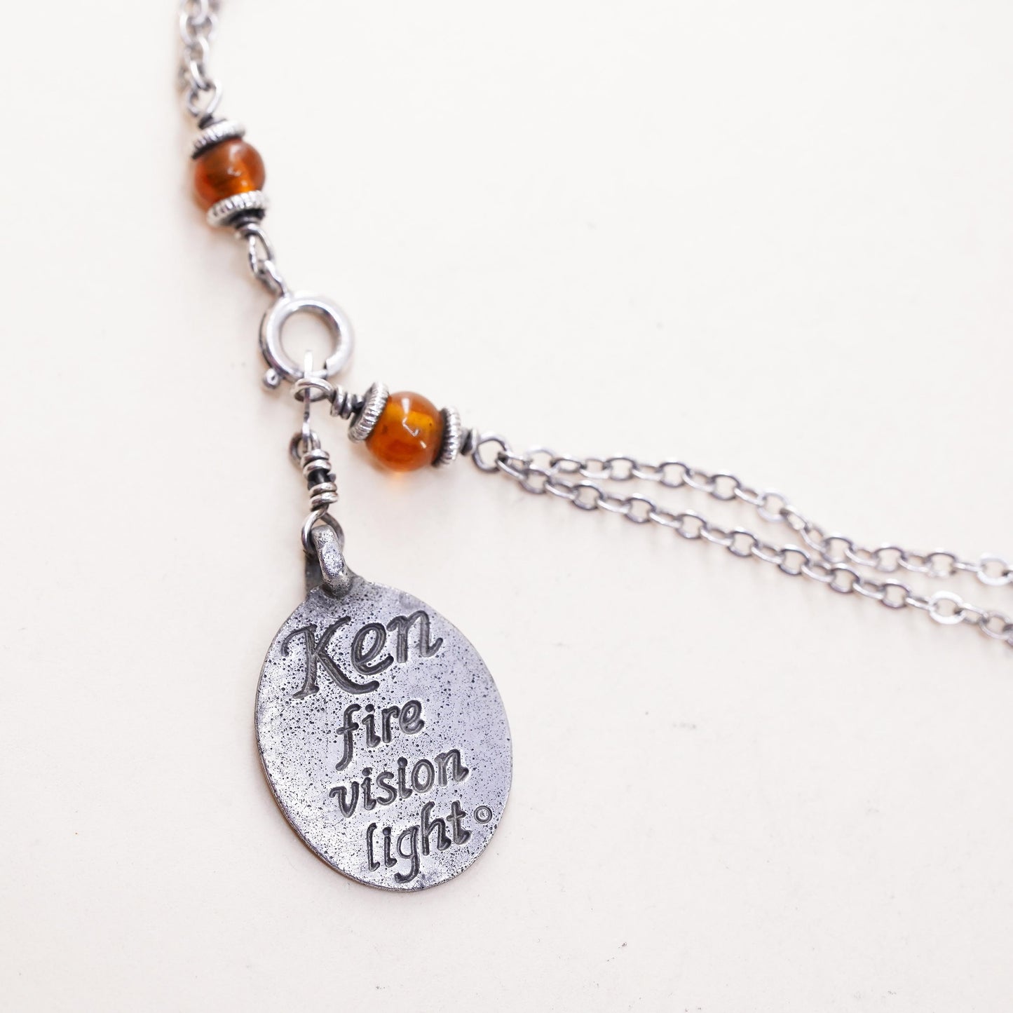 9.25”, sterling 925 silver double strands circle chain bracelet amber charm