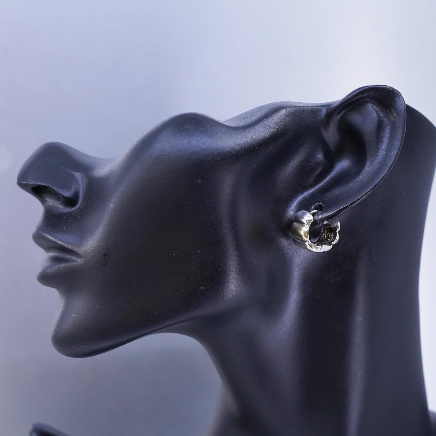 0.5”, vintage two tone Sterling silver single earring, 925 Huggie hoop