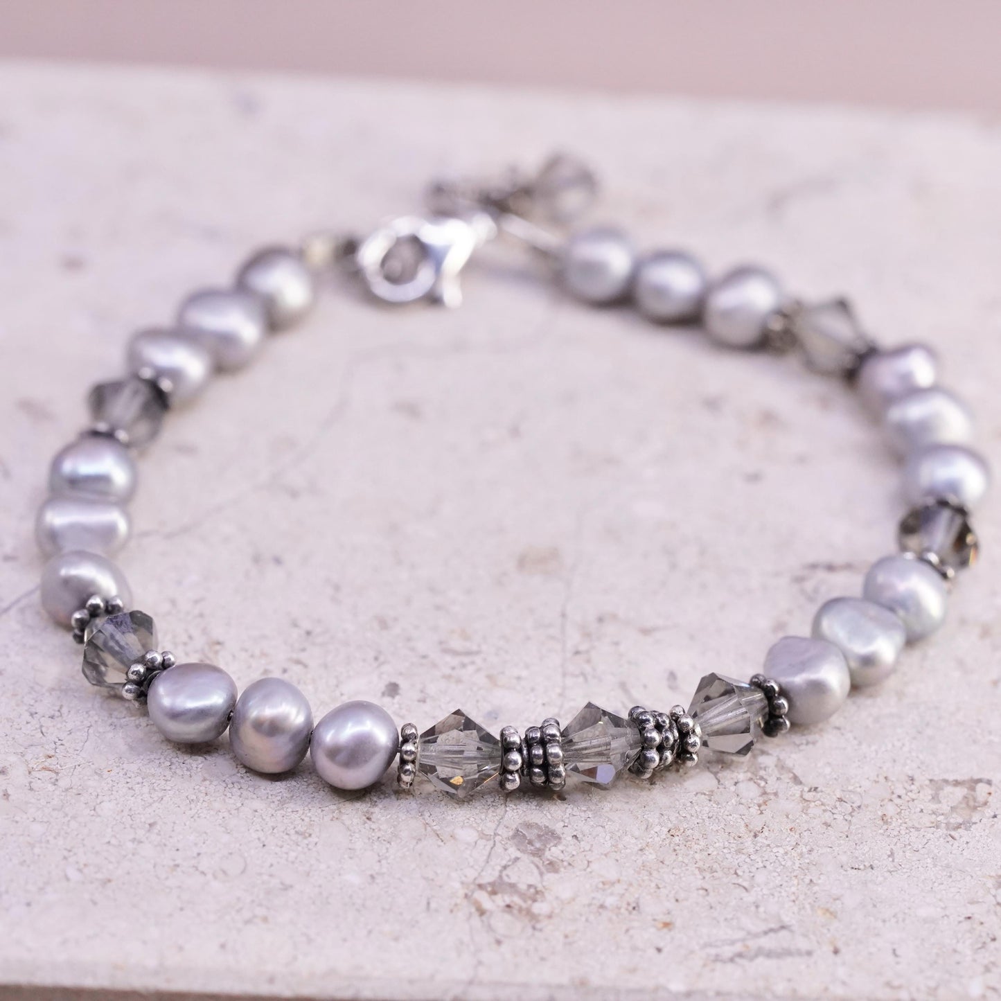 7+1”, Sterling silver bracelet, solid 925 silver clasp freshwater pearl beads