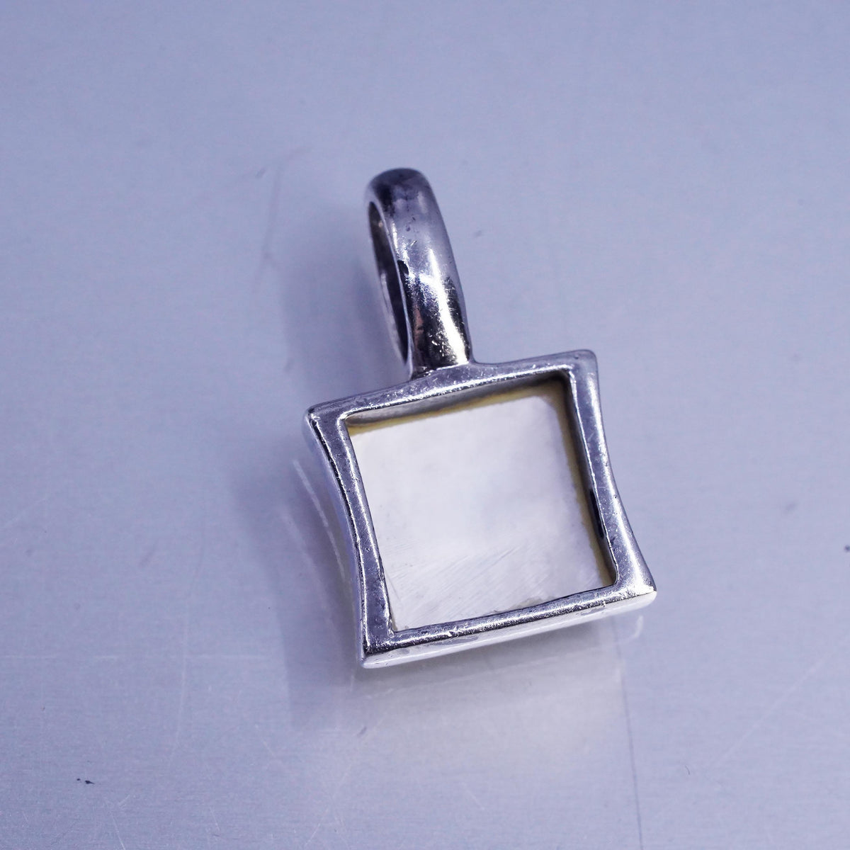 Vintage sterling 925 silver square pendant with mother of pearl inlay