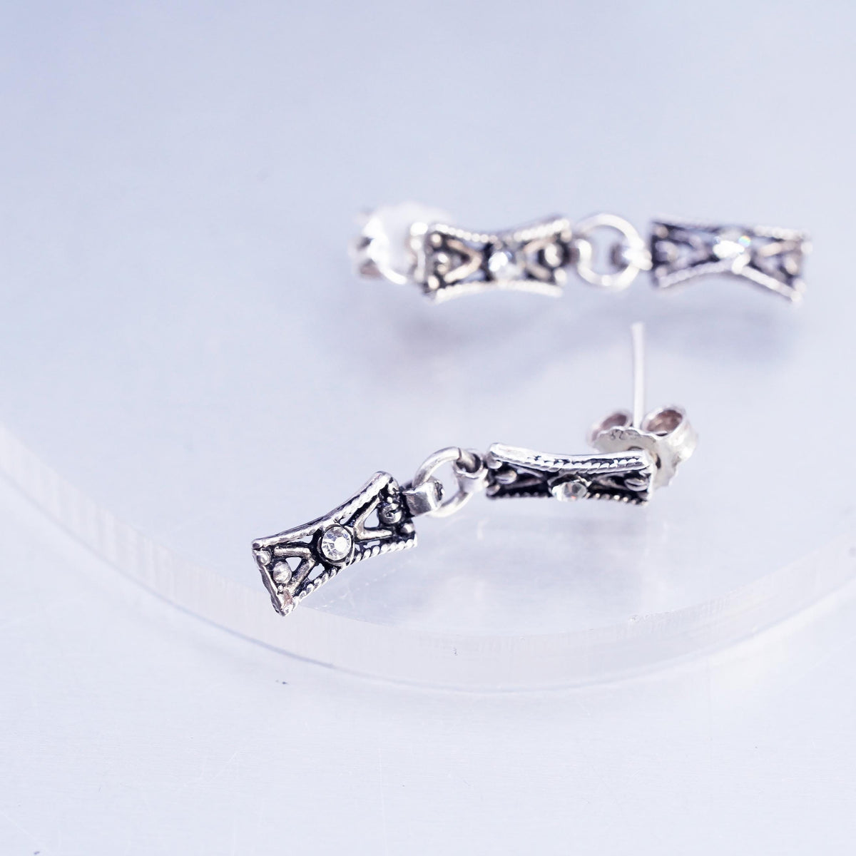 Vintage Sterling silver handmade earrings with Cz dangles