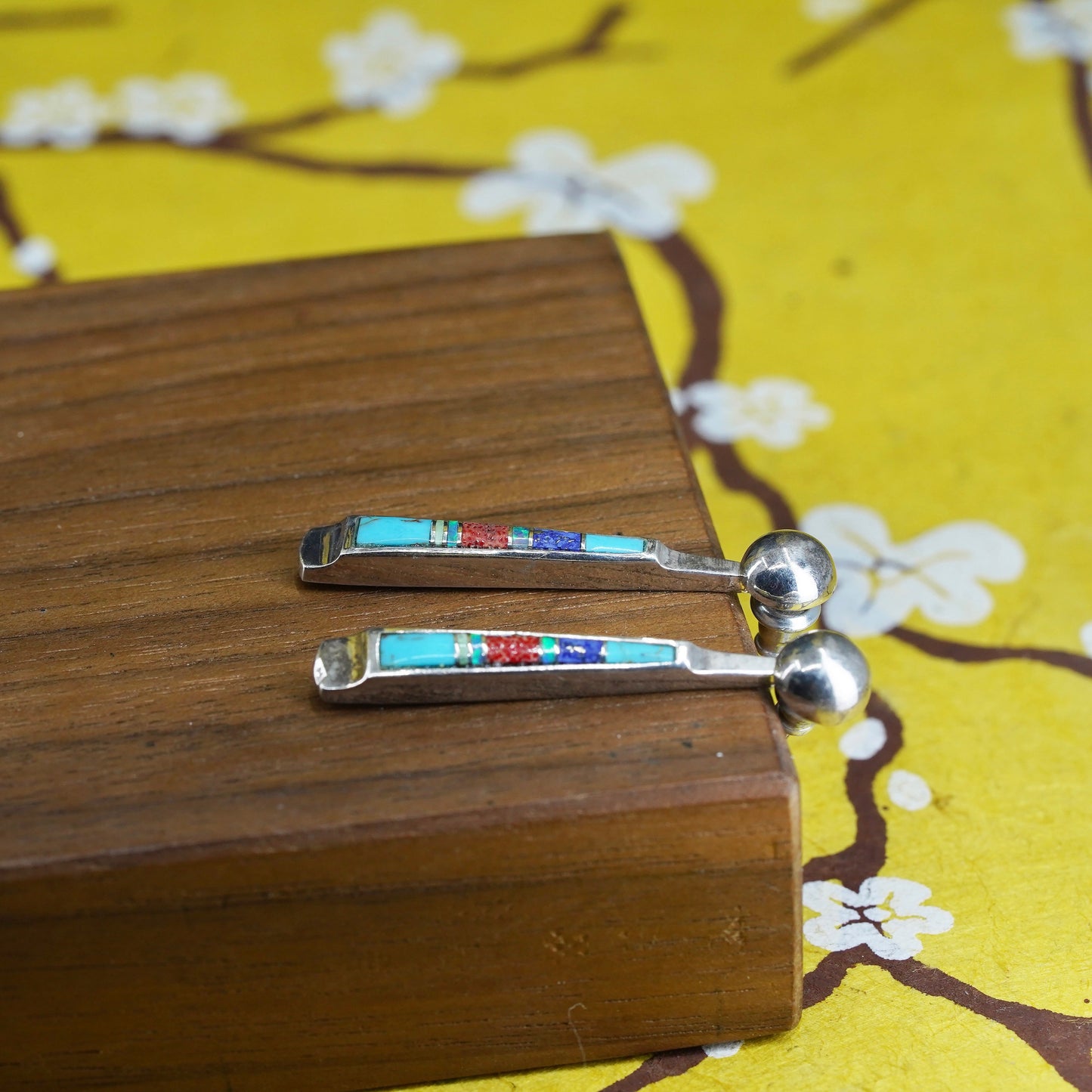 Native American sterling silver earrings, zuni 925 teardrop turquoise opal