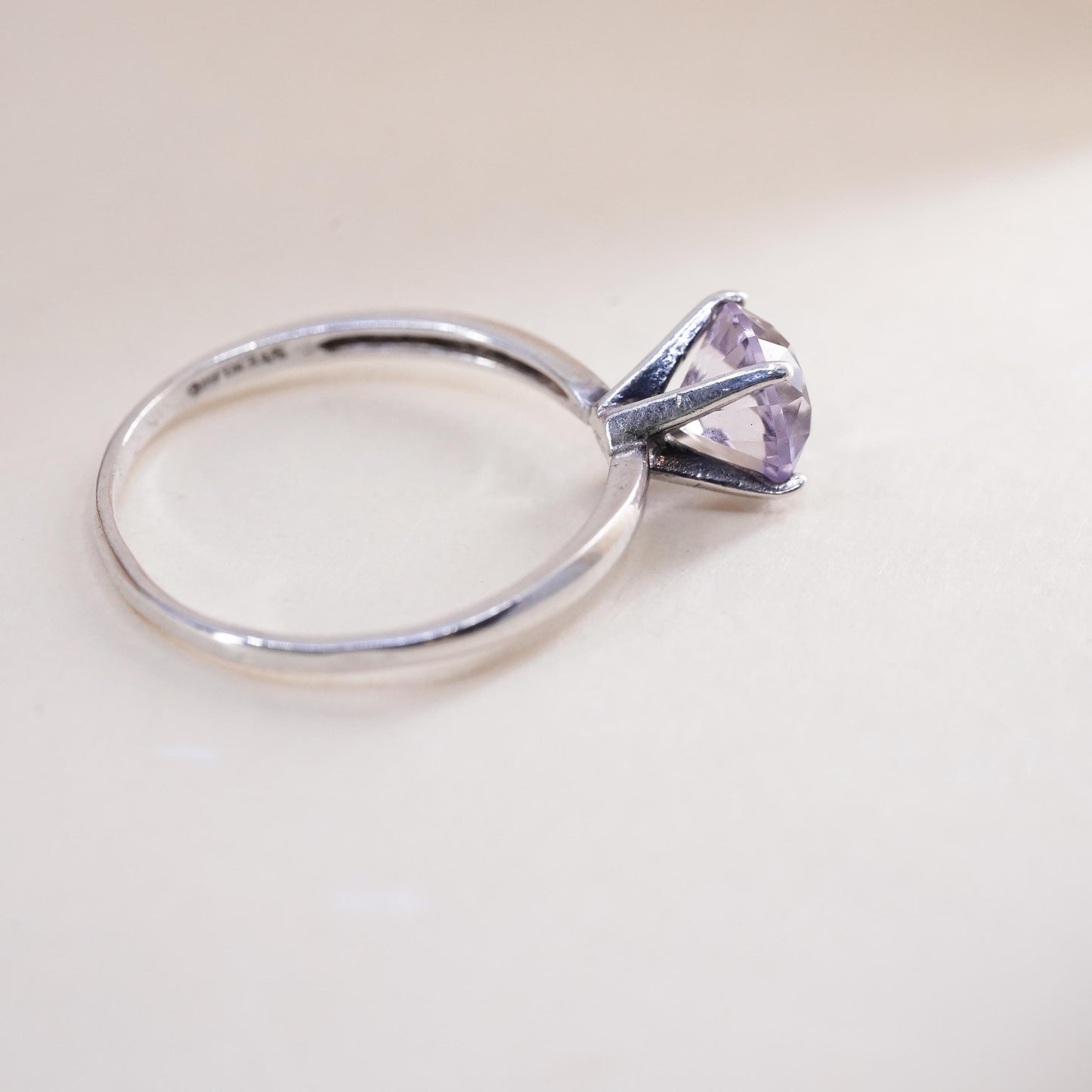 Size 9.5, vintage Sterling 925 silver engagement ring with round cut cz