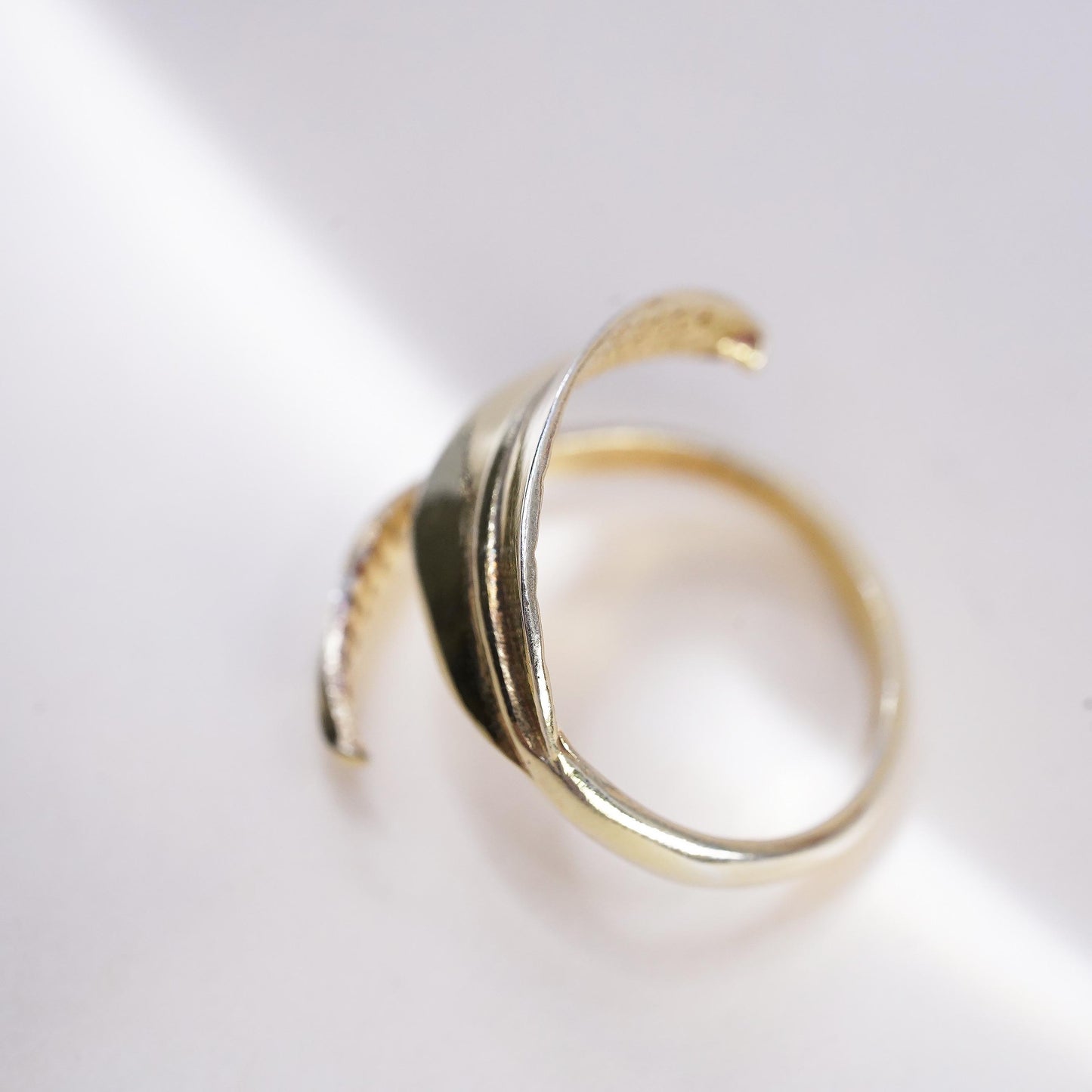 Size adjustable, Yellow Gold Plated sterling silver ring, 925 leaf wrap band