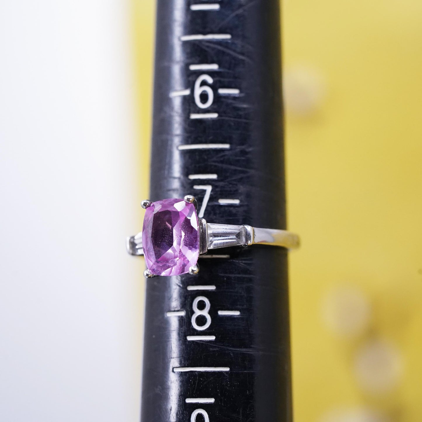 Size 7.25, vintage Sterling silver handmade ring, 925 band pink white sapphire