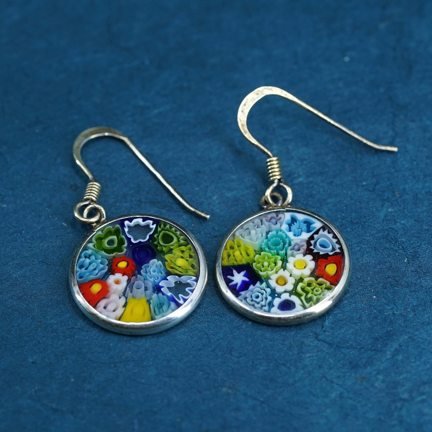 Vintage sterling silver handmade earrings, 925 hooks with Italian murano glass