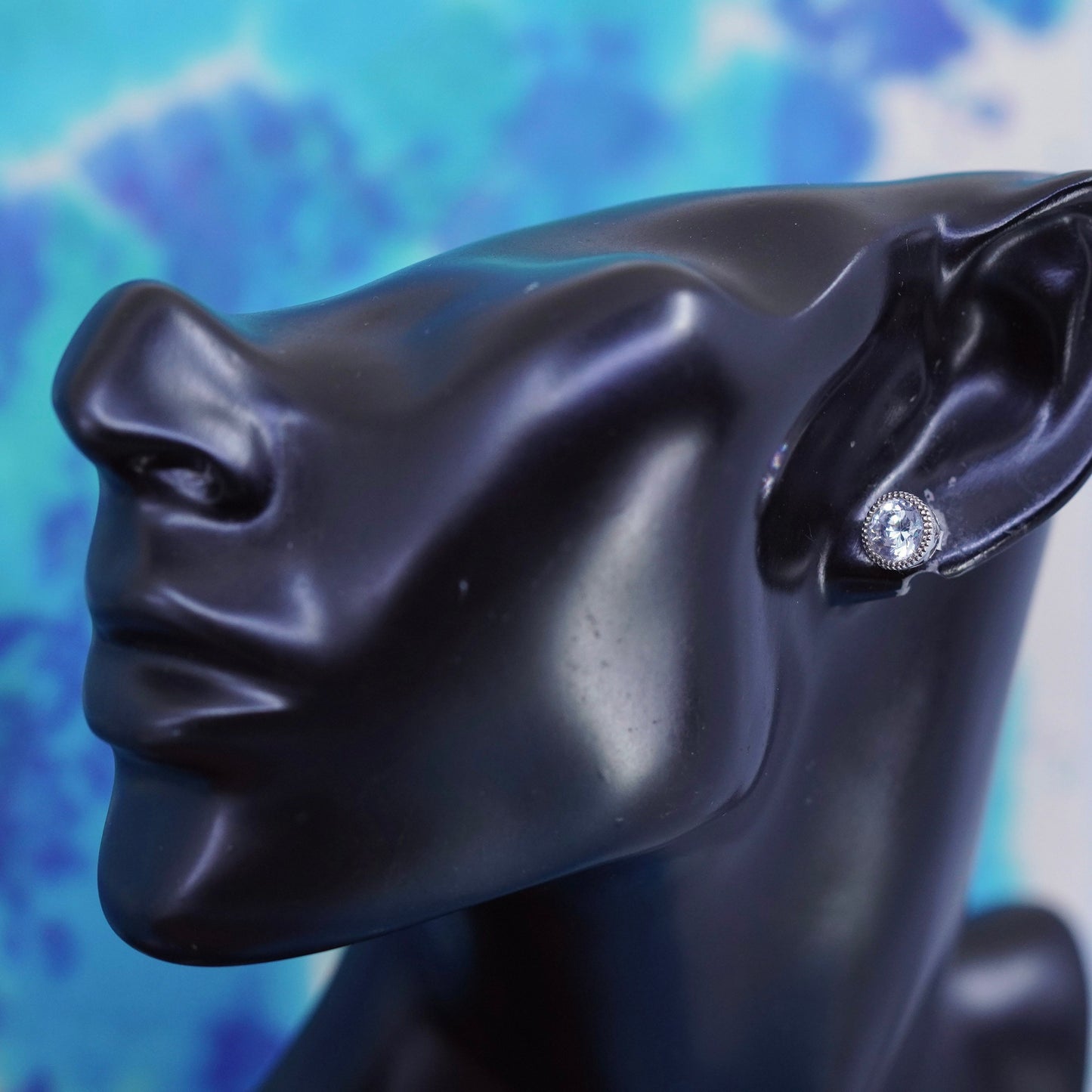 vintage Sterling silver clear round crystal studs, cz earrings