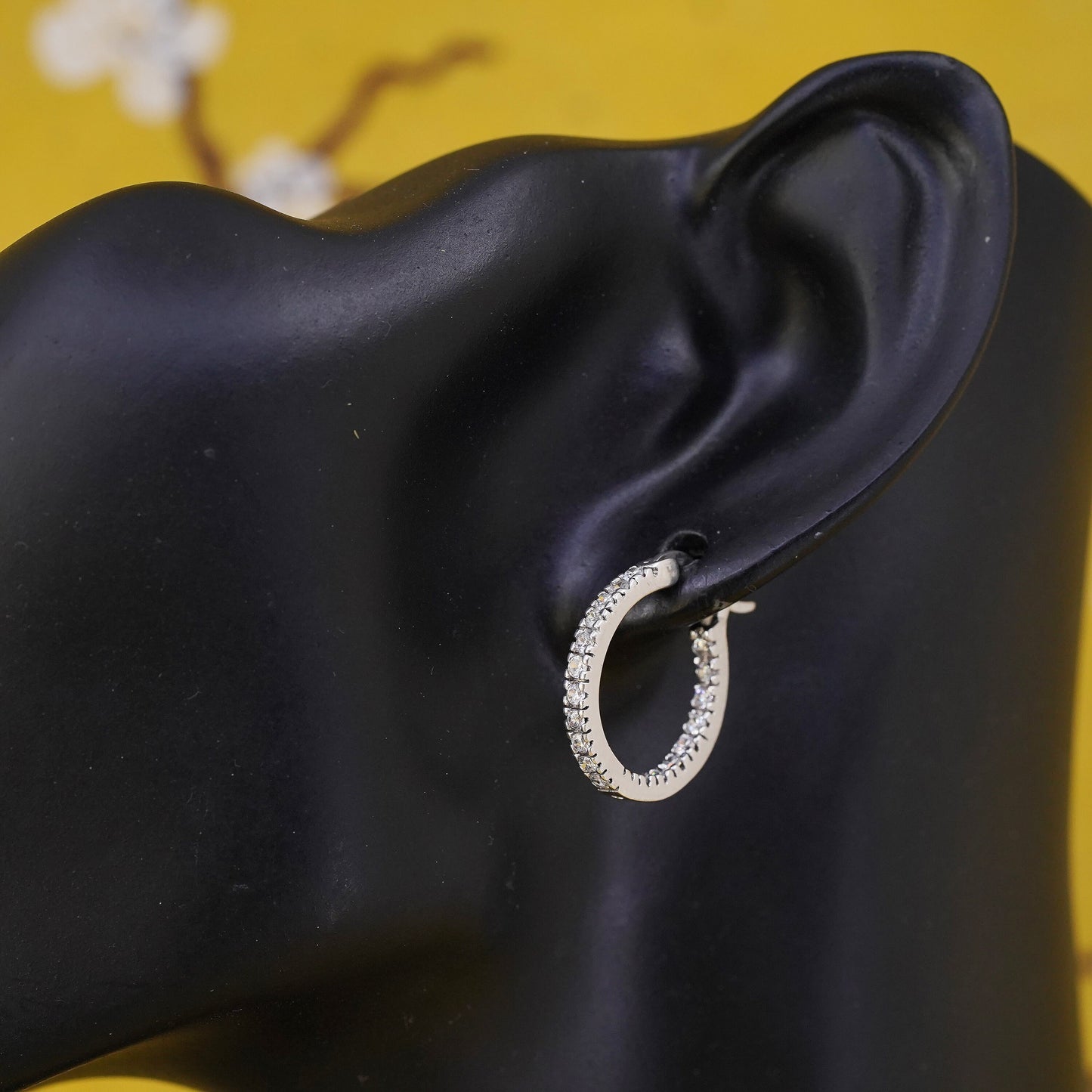 0.75", vintage Sterling silver huggie earrings, 925 hoops with cluster cz
