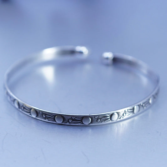 7.75”, Mexico Sterling 925 silver handmade bracelet, textured bangle w/ beads
