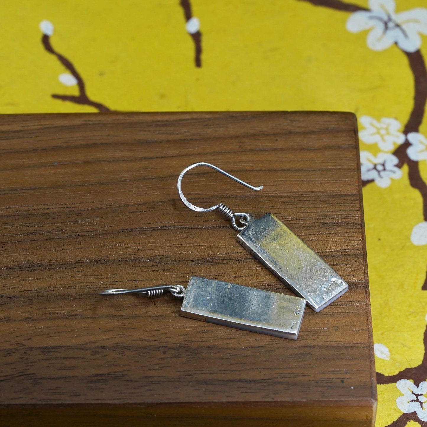 Vintage Sterling 925 silver handmade earrings with rectangular mother of pearl