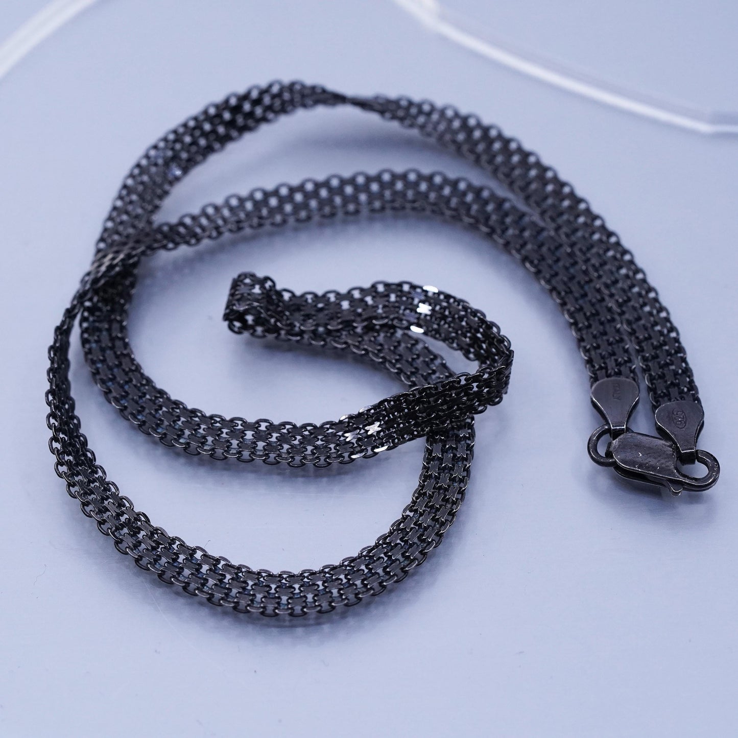 20”, vintage Italian oxidized sterling 925 silver flatten curb chain necklace