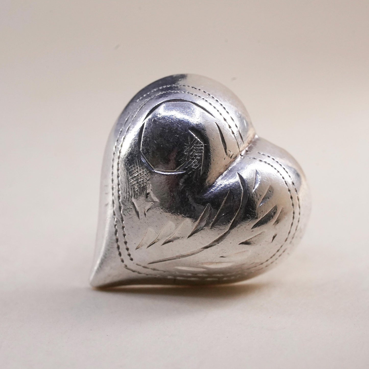 Vintage handmade single earring. textured Sterling 925 silver heart stud