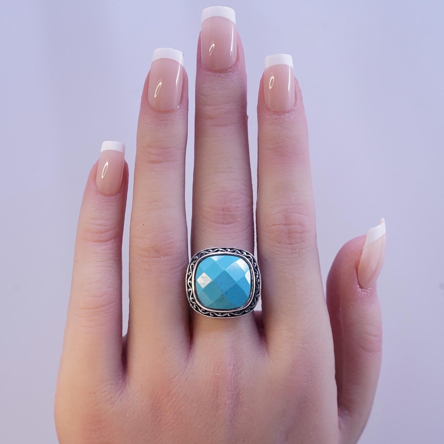 Size 7, vintage Sterling 925 silver handmade ring with turquoise