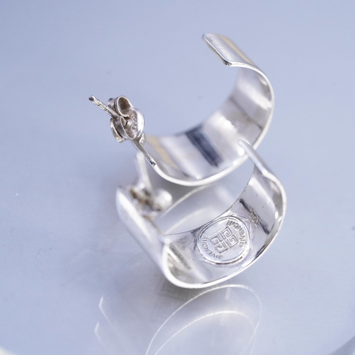1", Vintage Givenchy 925 Sterling Silver Hoop Earrings, 925 Studs huggie studs