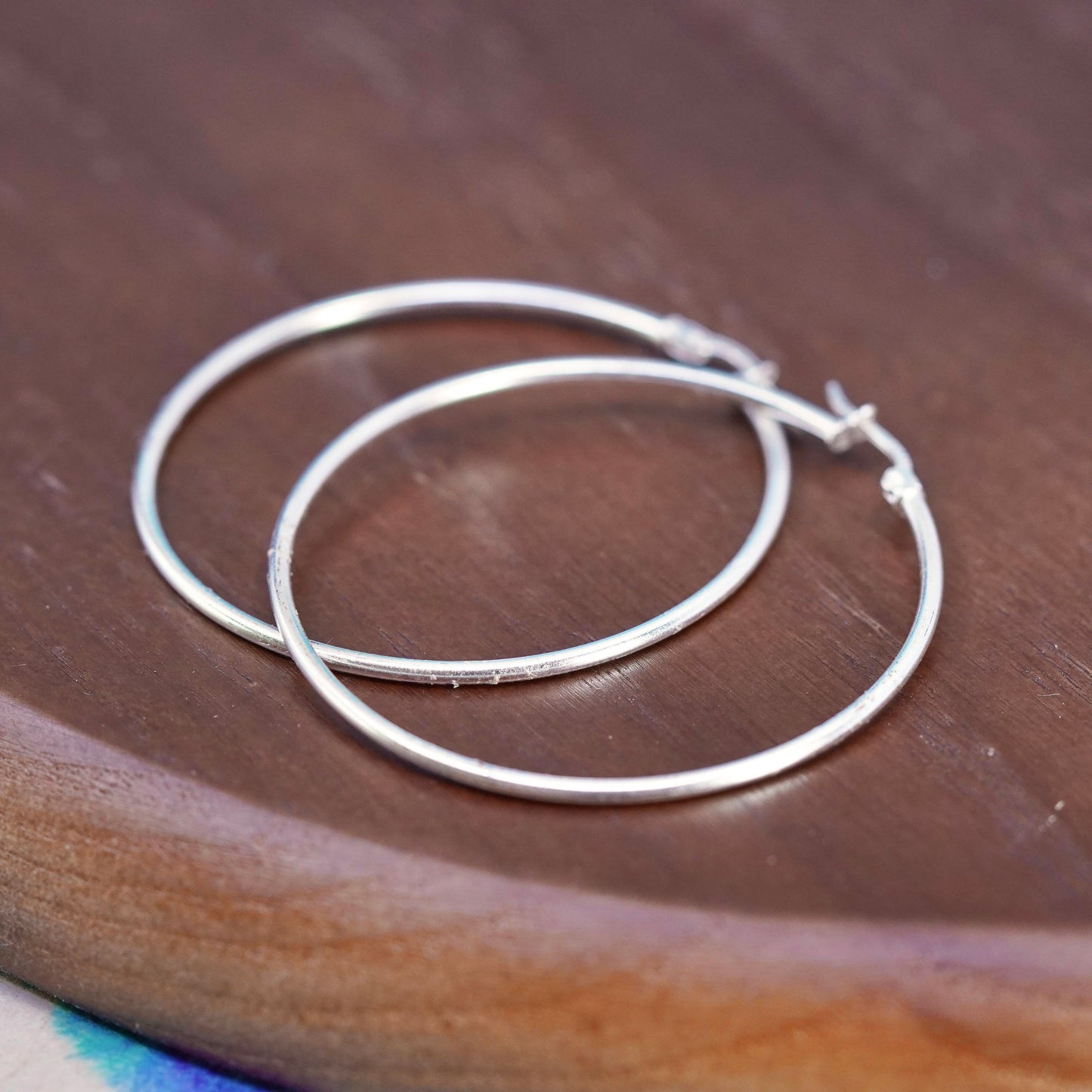 1.5”, vintage Sterling silver handmade hoop earrings, 925 huggie