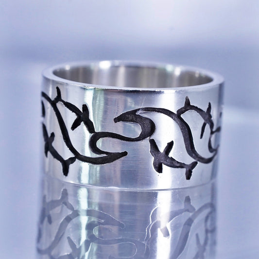 Size 11.5, Native American southwestern Sterling 925 silver ring, wide band