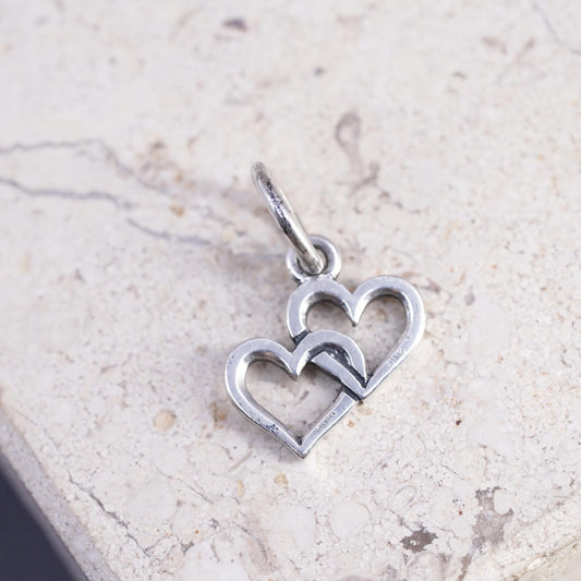 Vintage Retired James Avery sterling silver pendant, 925 linked hearts charm