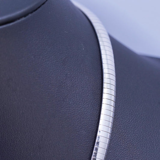 17" Italian Sterling silver handmade necklace, solid 925 silver omega chain