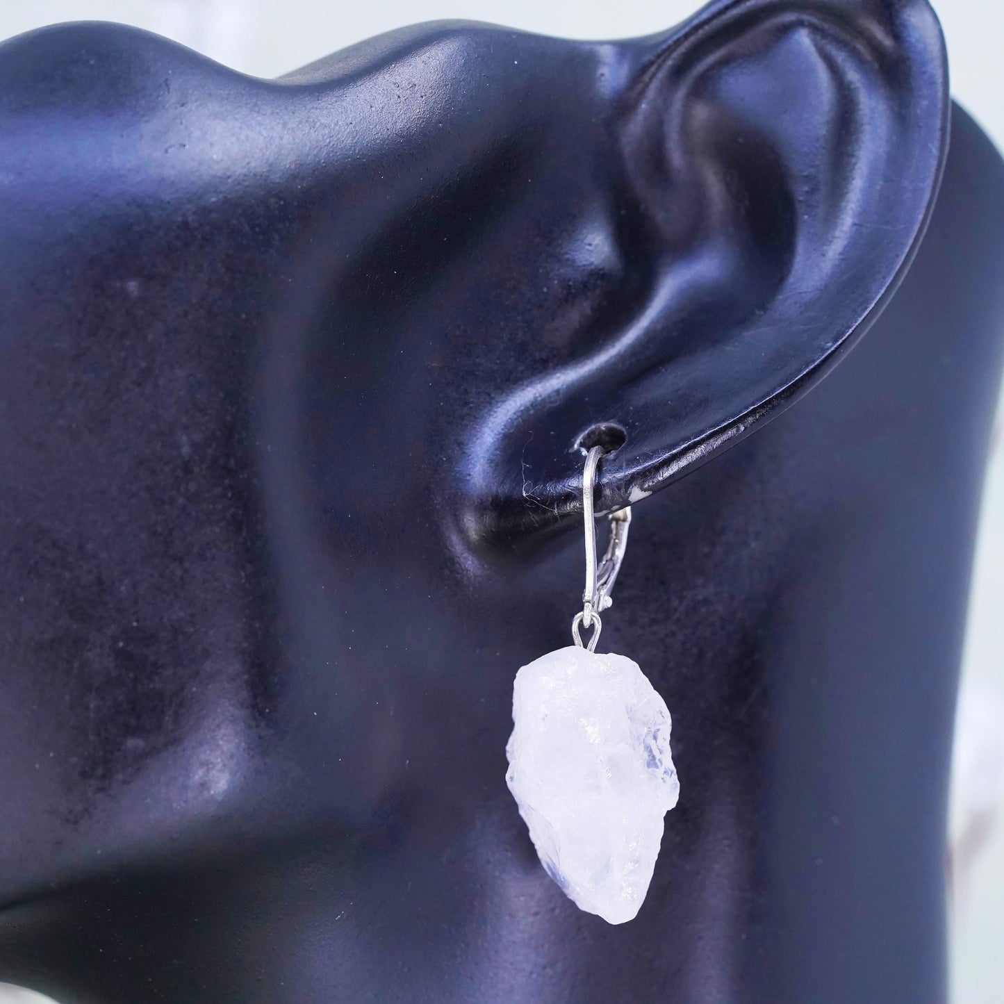 Vintage Sterling 925 silver handmade earrings with nugget pink quartz