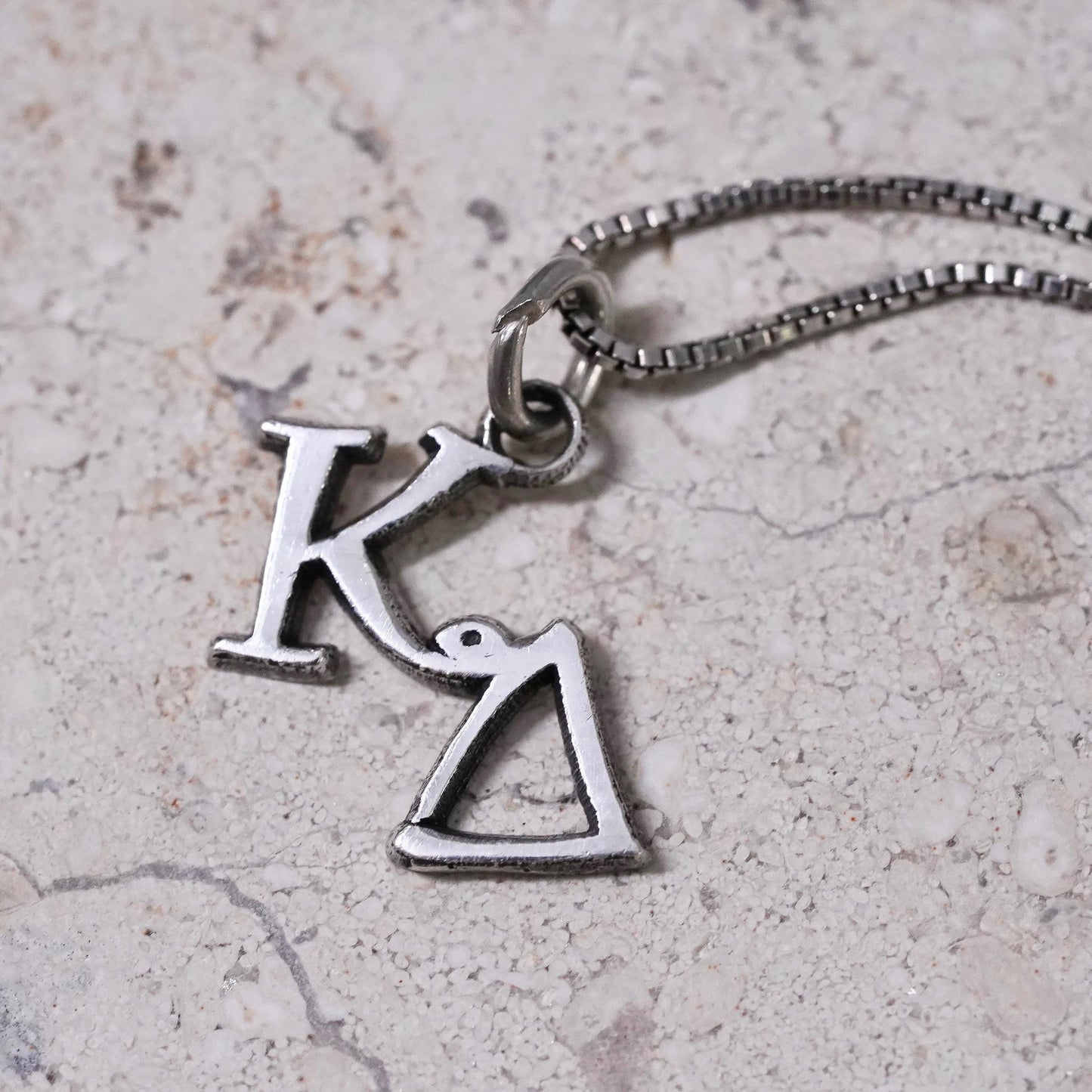 18", Sterling silver necklace, 925 box chain Greek letter Kappa Delta pendant