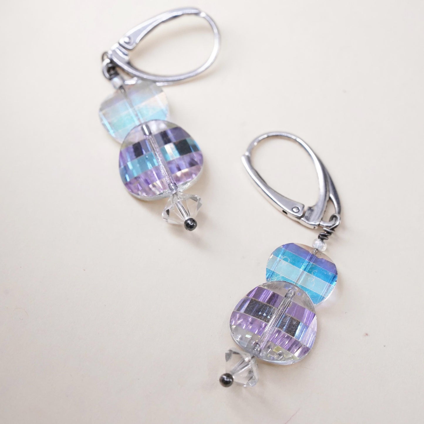Vintage Sterling 925 silver earrings with crystal dangles and lever back hooks