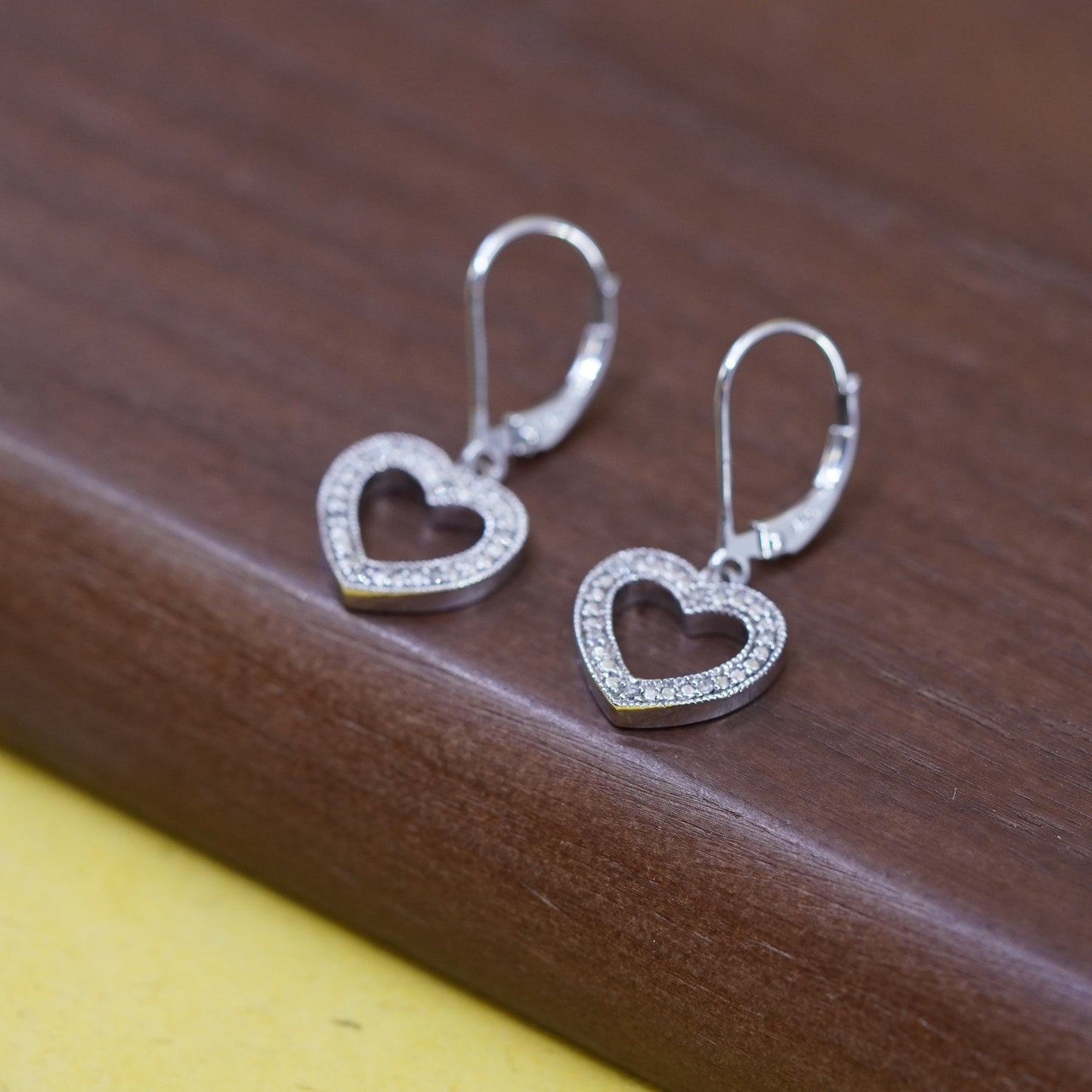 Vintage Sterling 925 silver handmade heart earrings with cluster diamond
