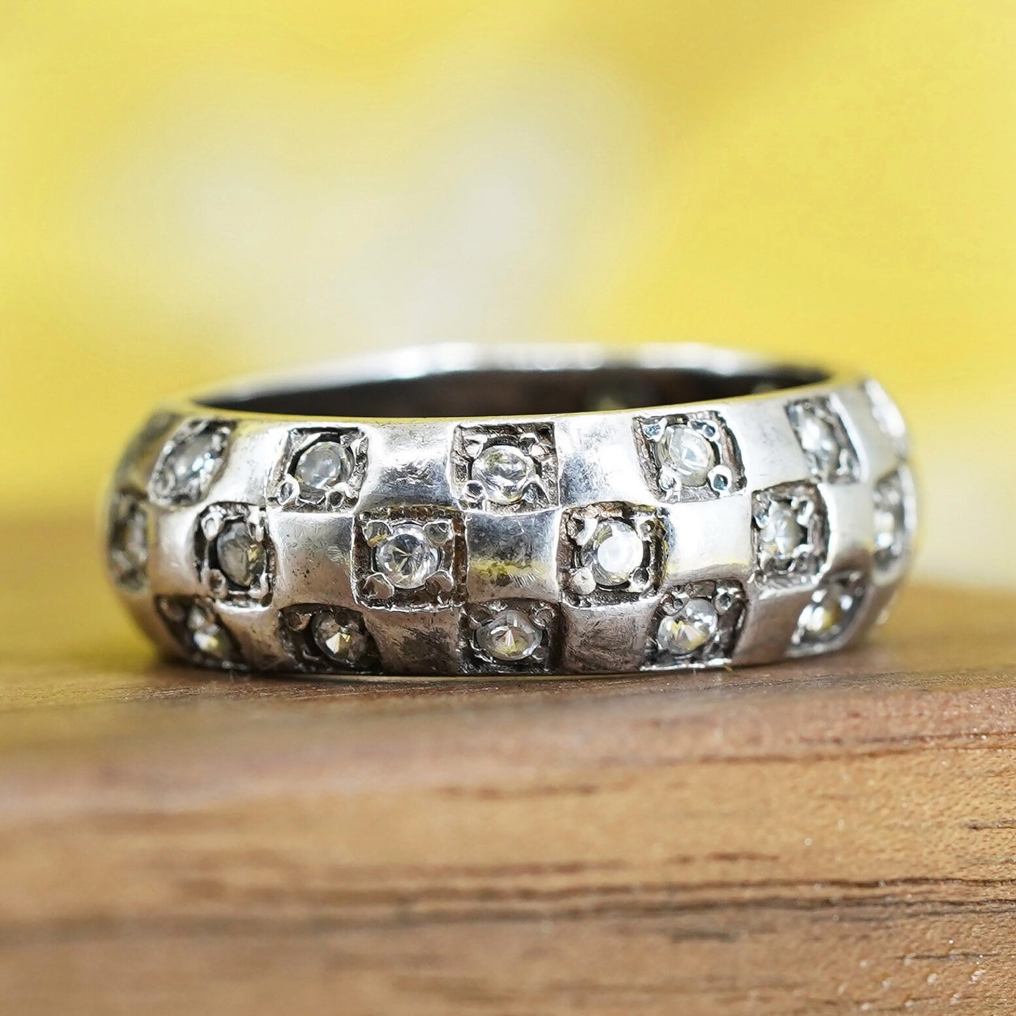 Size 7.75, vintage Sterling silver handmade ring, modern 925 silver band w/ cz