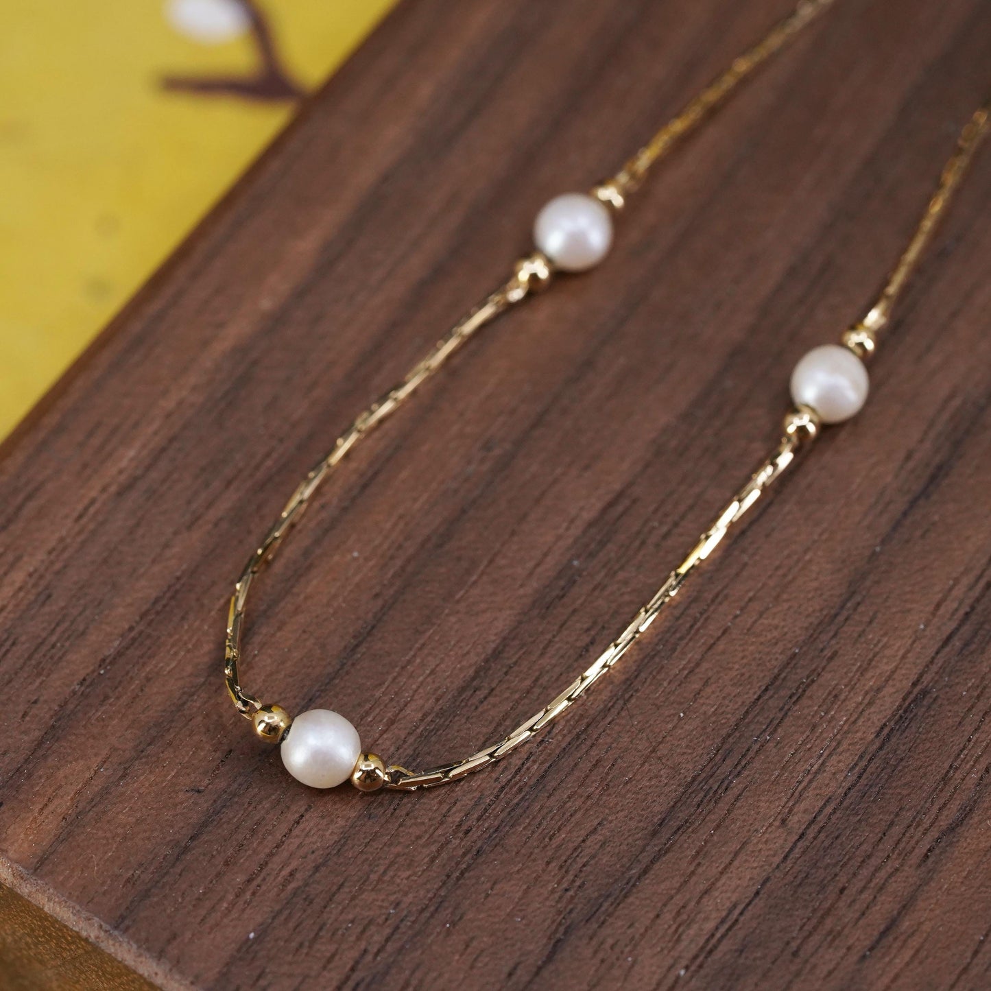 16", vintage Monet vermeil gold tone necklace, Italy 925 snake chain with pearl