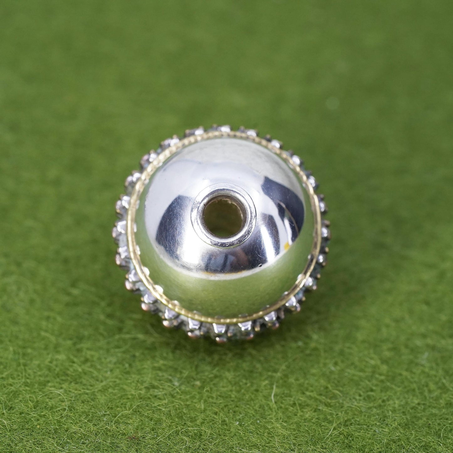 1” Vintage Sterling silver high polished ball, 925 bell with beads