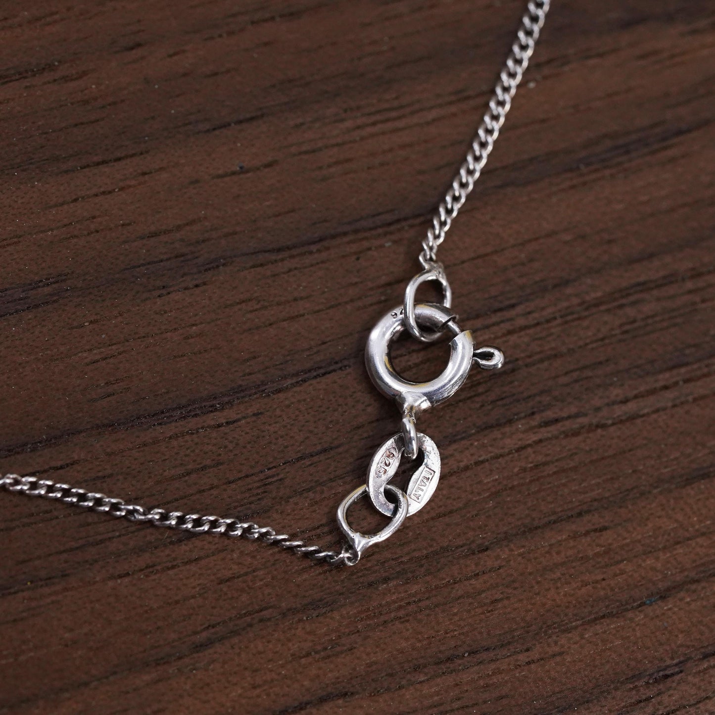 18", VTG sterling 925 Silver curb chain necklace net pendant feather dangles