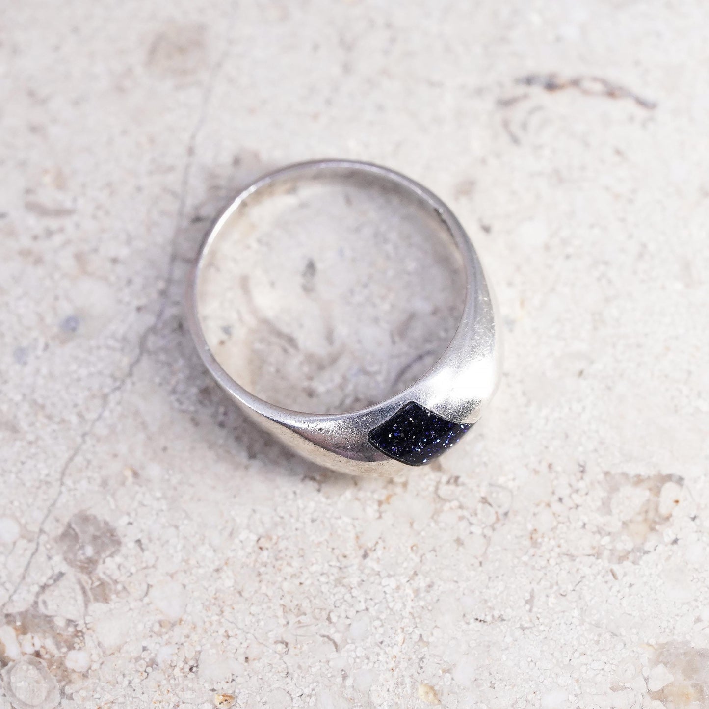 Size 3.5, Mexican Sterling 925 silver handmade ring glittering enamel inlay
