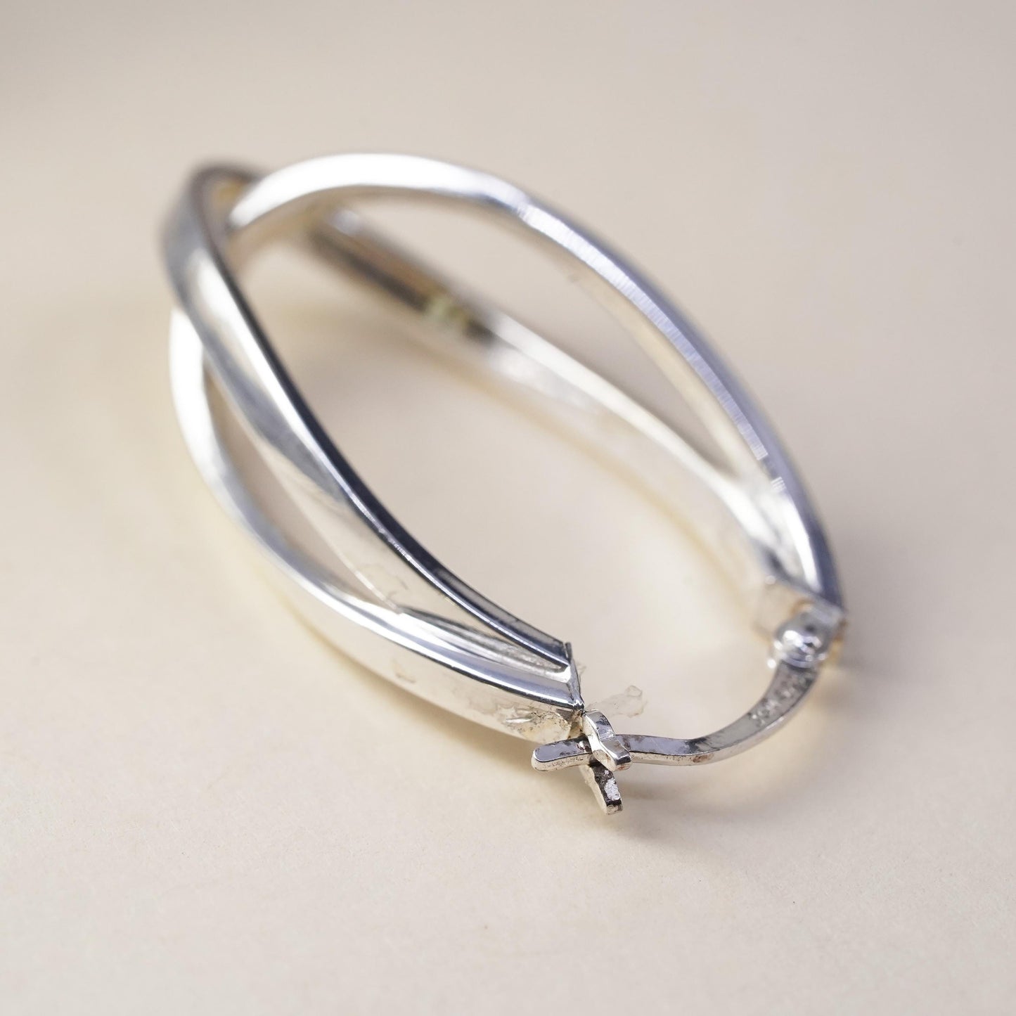 1.25", VTG sterling 925 silver loop single earring, entwined minimalist hoop