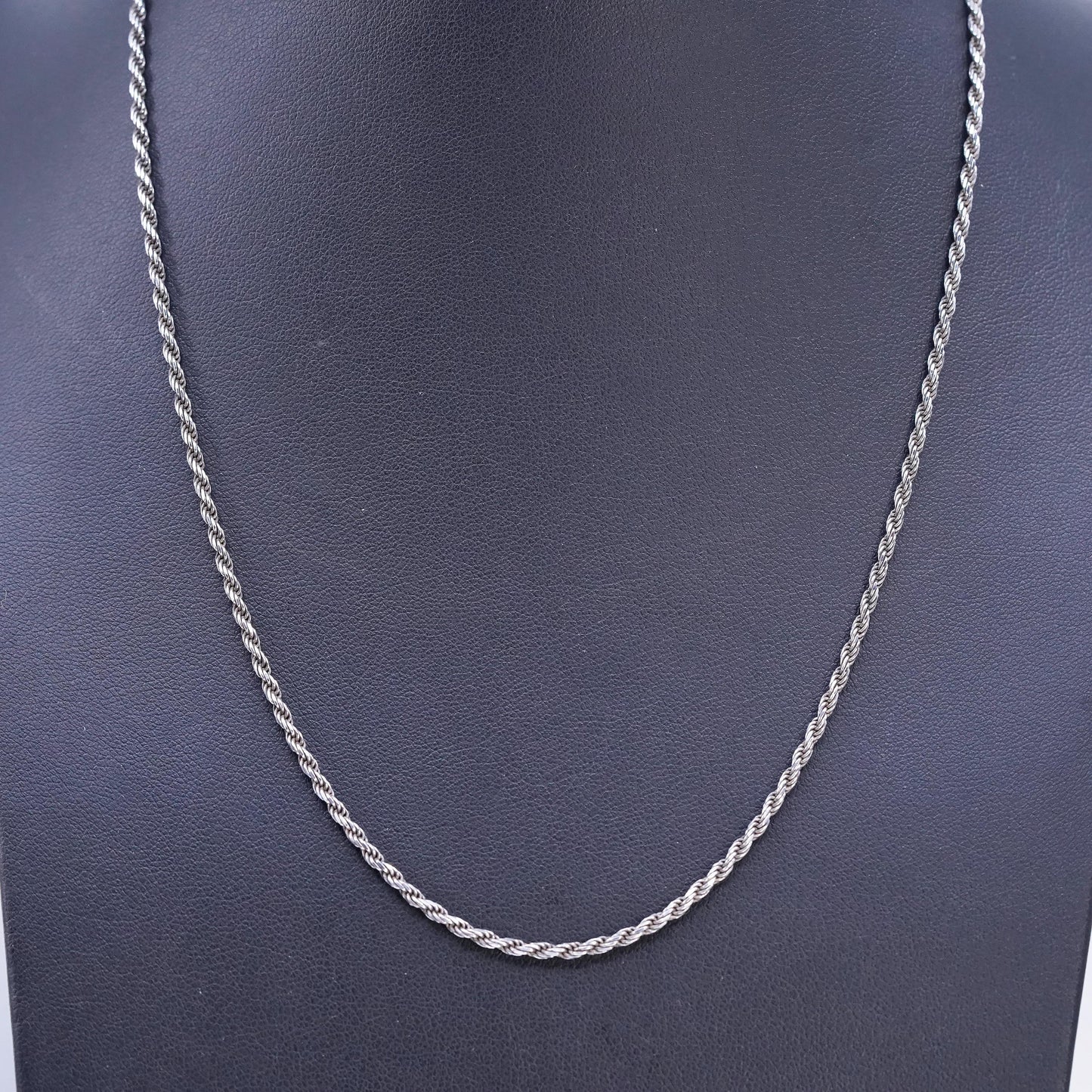 18" 2mm, vintage Italian Sterling 925 silver Singapore rope chain necklace