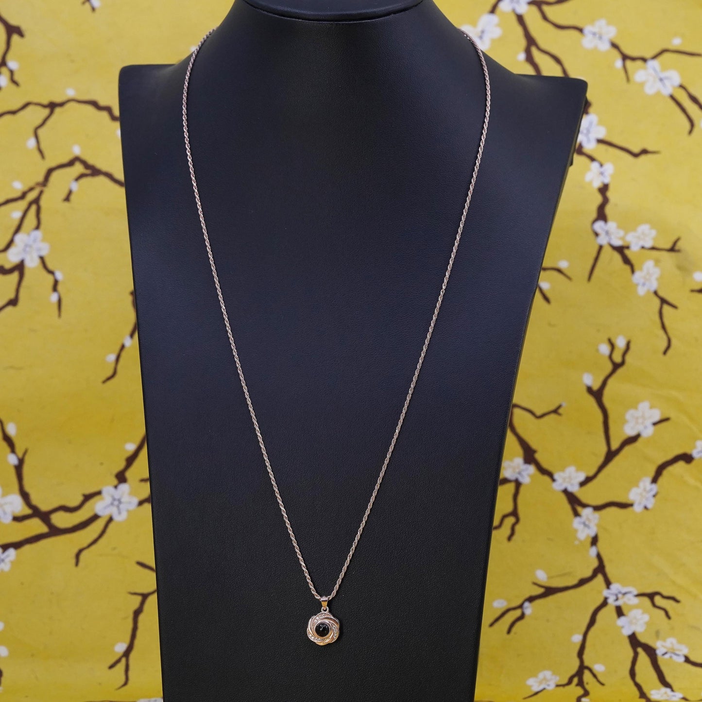22” vermeil rose gold Sterling silver necklace, 925 rope cz spiral pendant