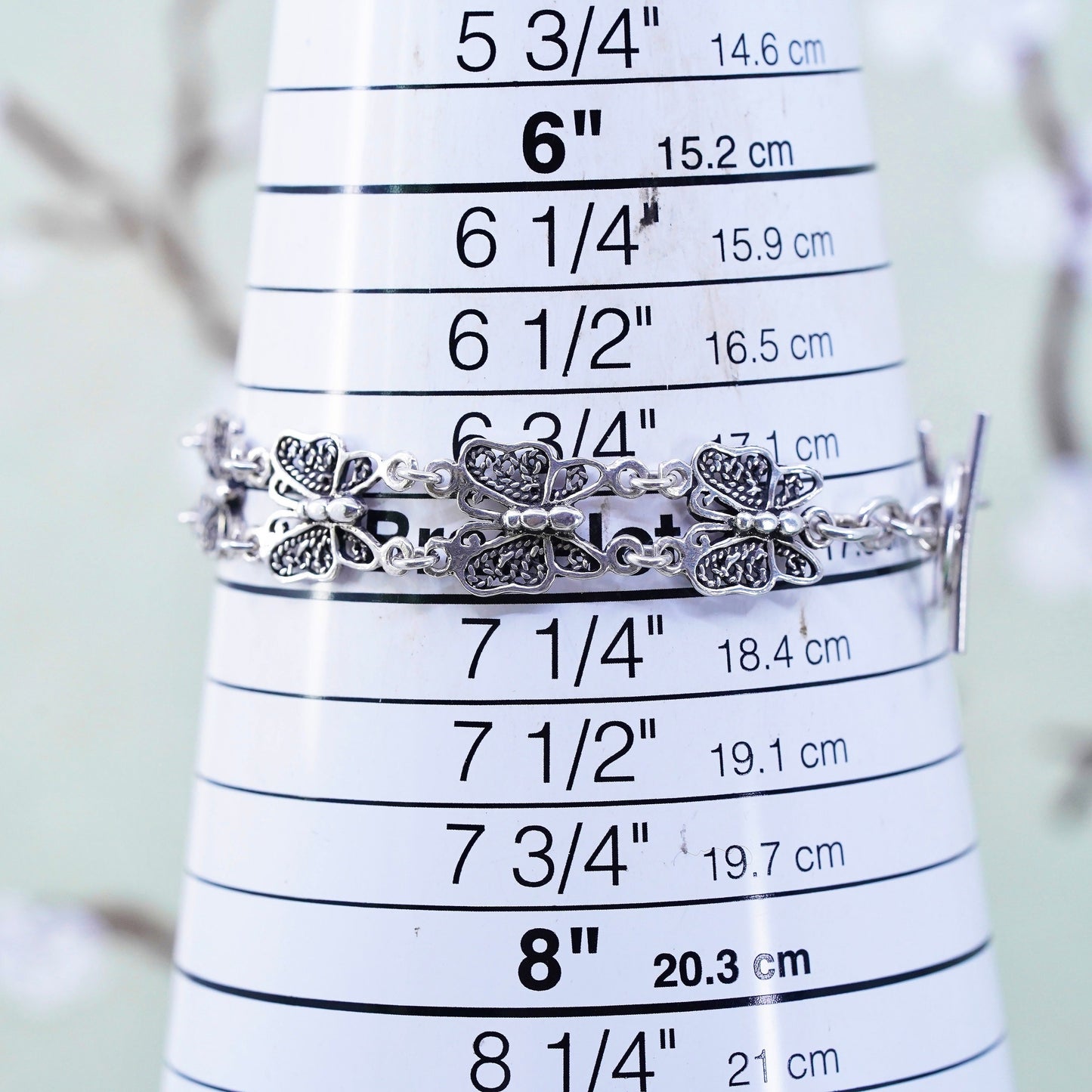 7", Vintage Sterling silver handmade bracelet, 925 silver filigree butterfly
