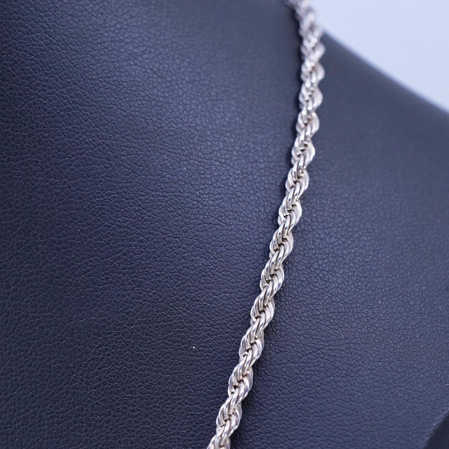 24" 3mm, vintage USA Sterling 925 silver rope chain necklace, stamped Sterling