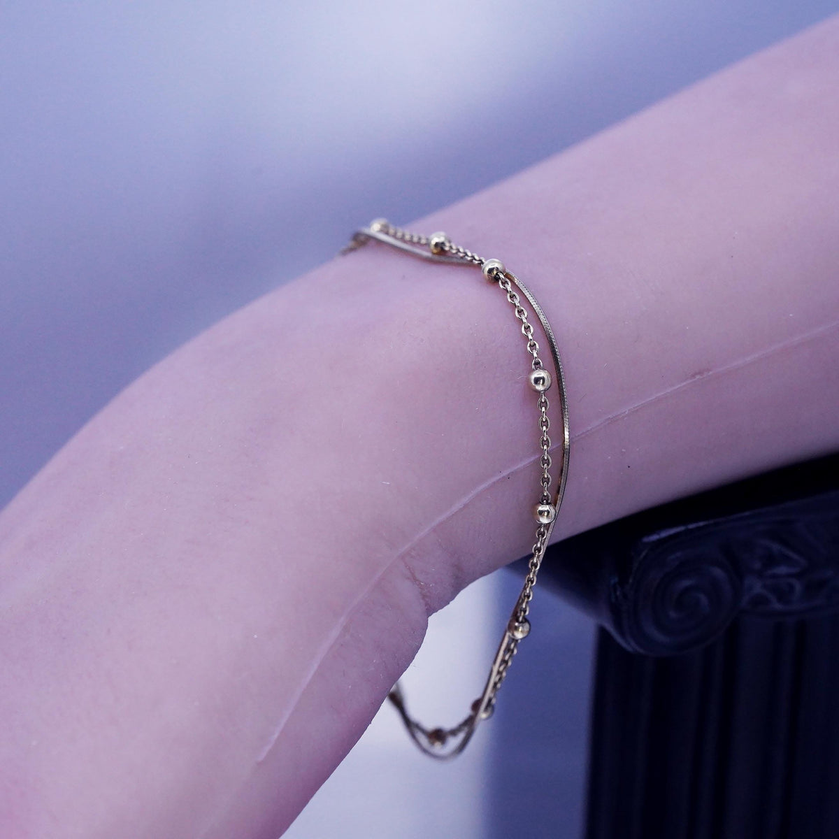 7", Dyadema Vermeil Gold Sterling Silver Bracelet, Double Strands 925 Chains