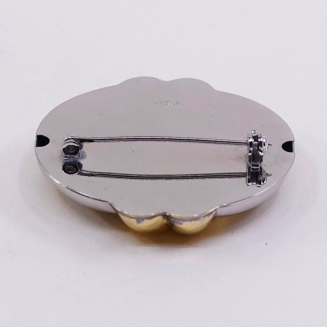 Vintage two tone Sterling silver handmade brooch, Ribbed 925 silver modernist pin, stamped Ster