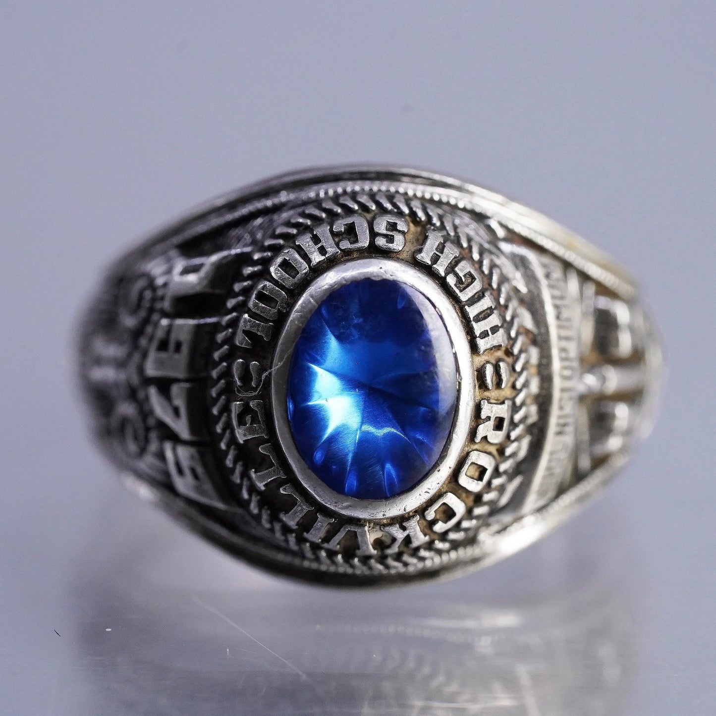 1979 Rockville High School Class Ring, 925 Sterling Silver Sapphire Graduation