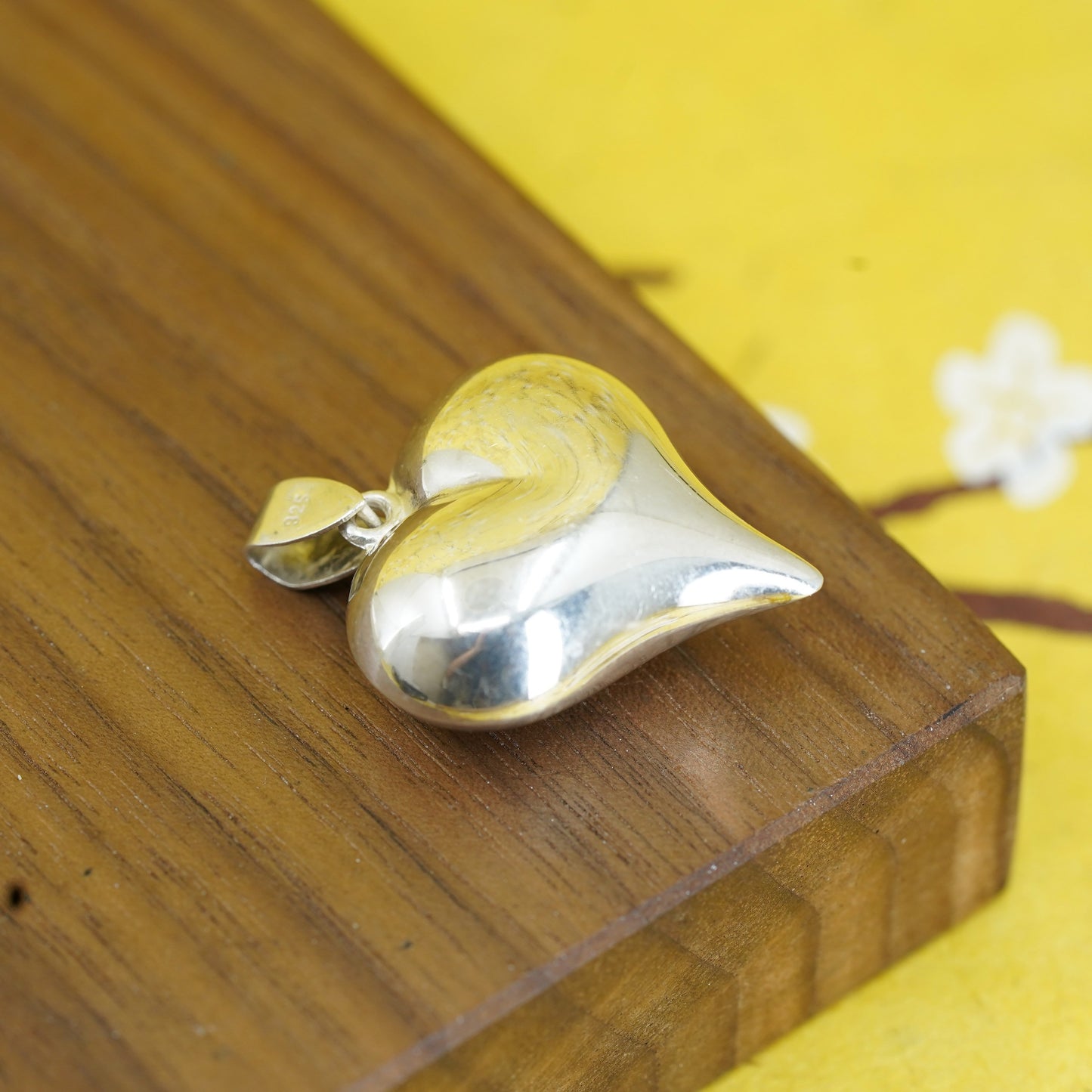 Vintage Sterling silver handmade heart pendant, puffy 925 heart