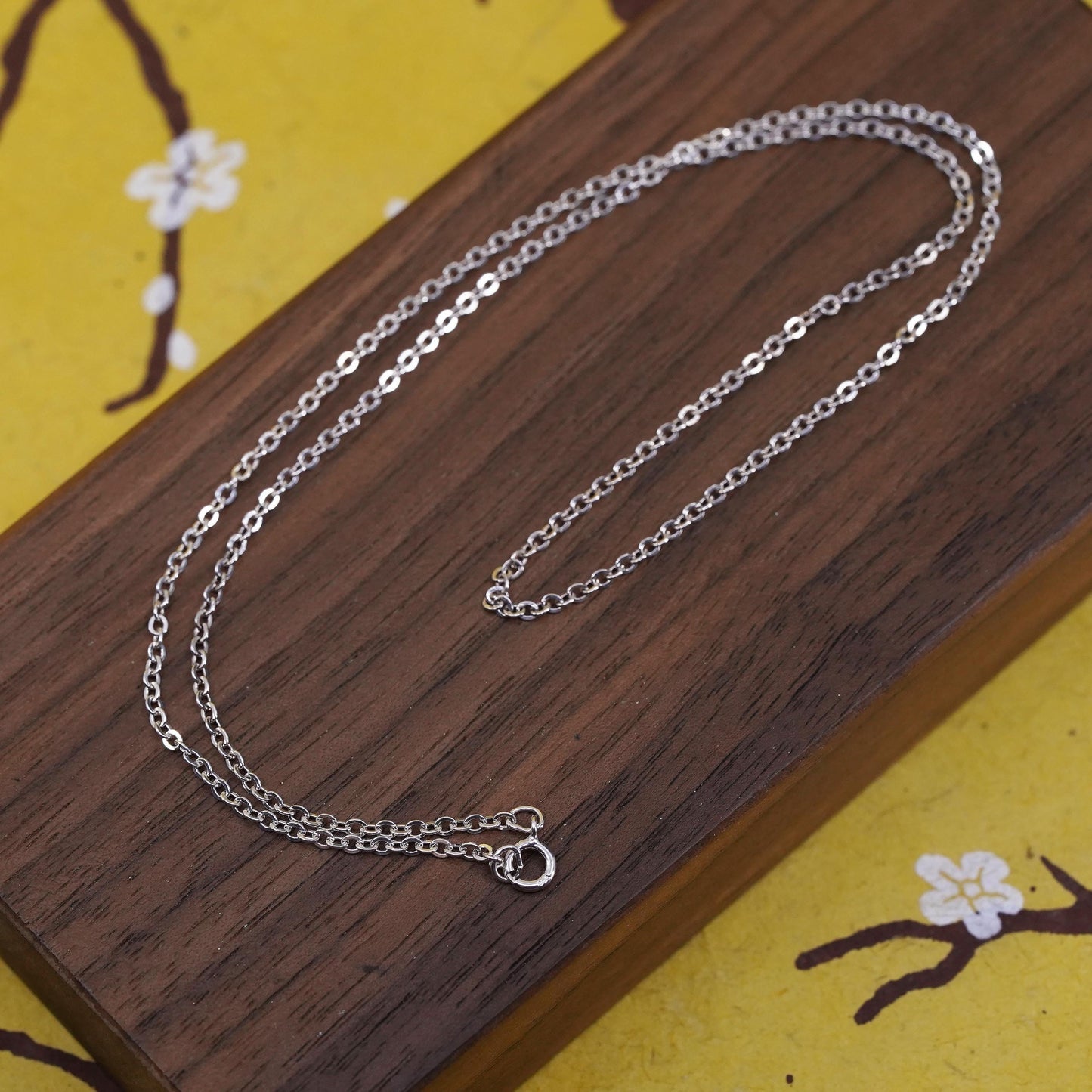 18" 1.6mm, vintage Sterling silver necklace, 925 flatten circle link chain