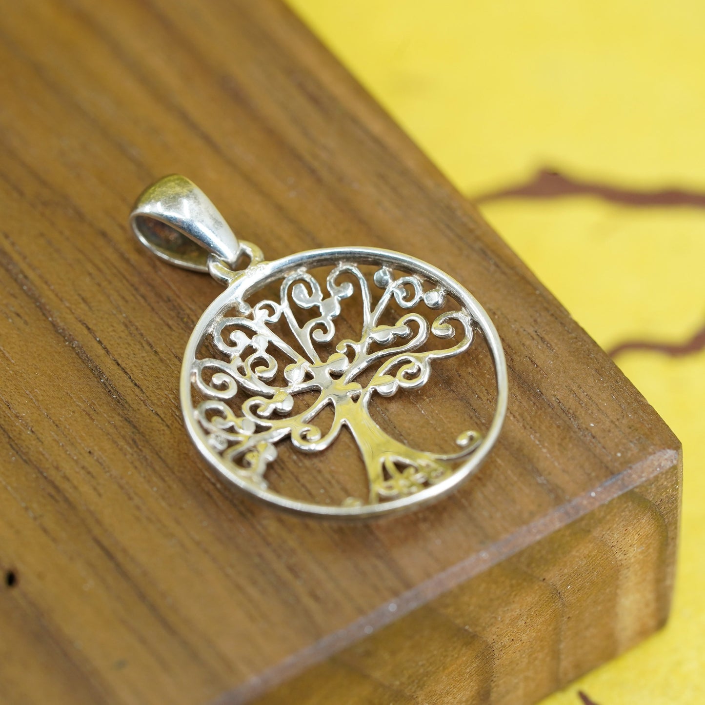 Vintage Sterling silver handmade pendant, filigree 925 tree pendant