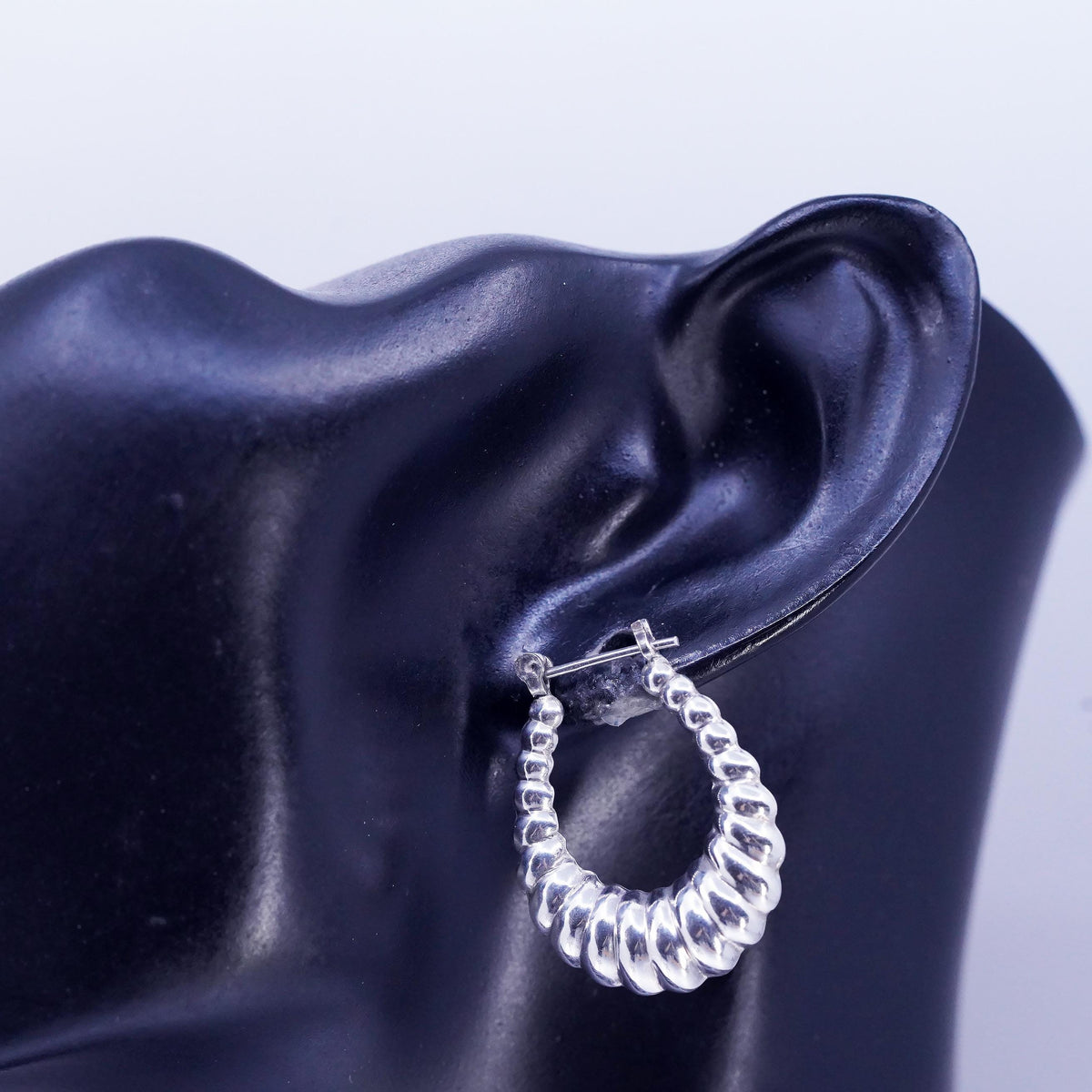 1.25", Vintage 925 Sterling Silver Handmade Ribbed Huggie Hoop Earrings