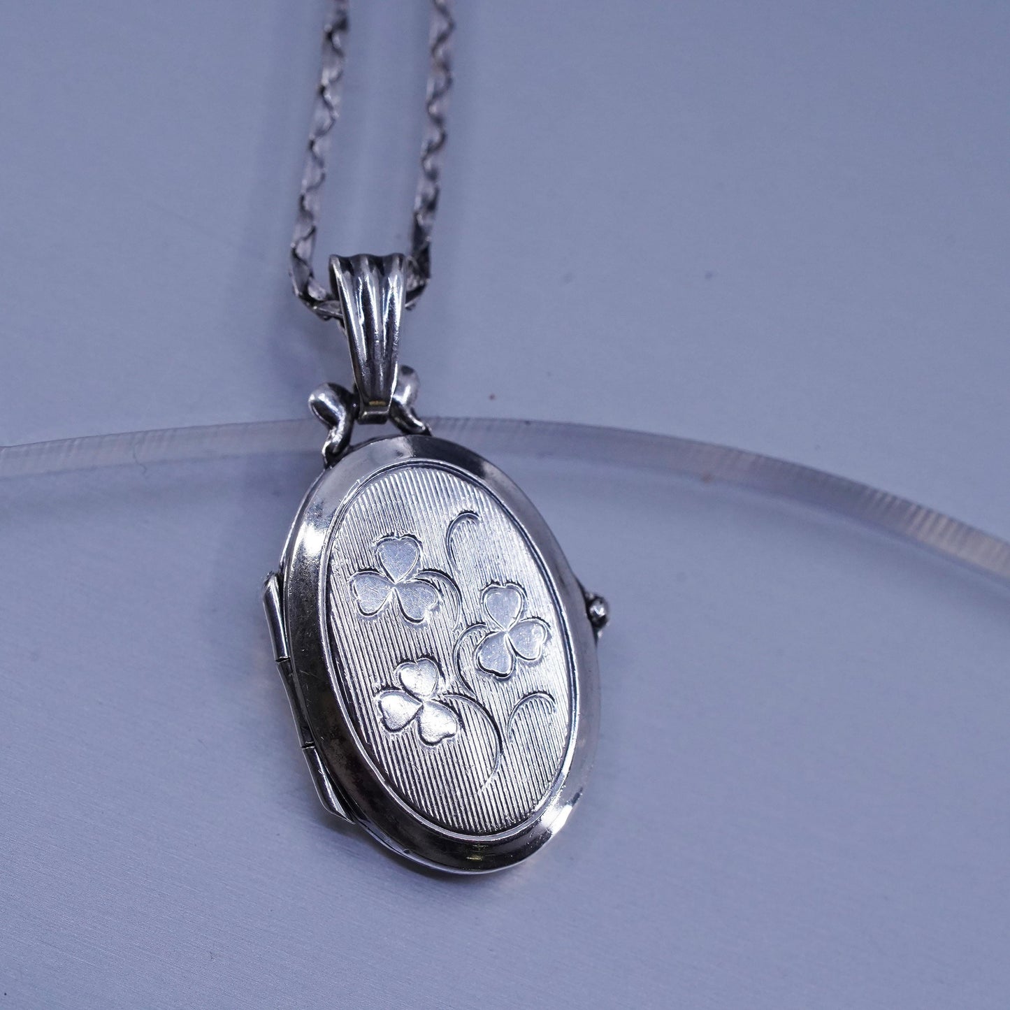 16”, Sterling 925 silver snake chain necklace with oval photo locket pendant
